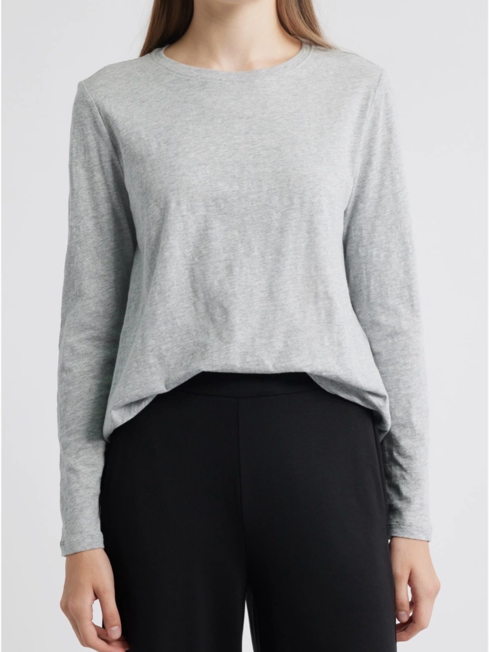 Eileen Fisher Organic Cotton Long Sleeve T-Shirt NWT Heathered Gray Crewneck